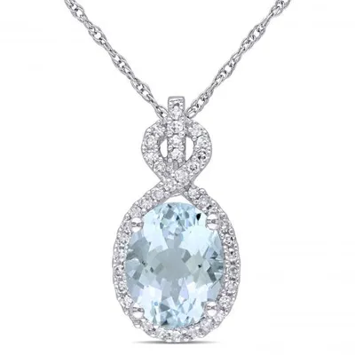 Julianna B 10K White Gold Aquamarine & Diamond Fashion Pendant with Chain