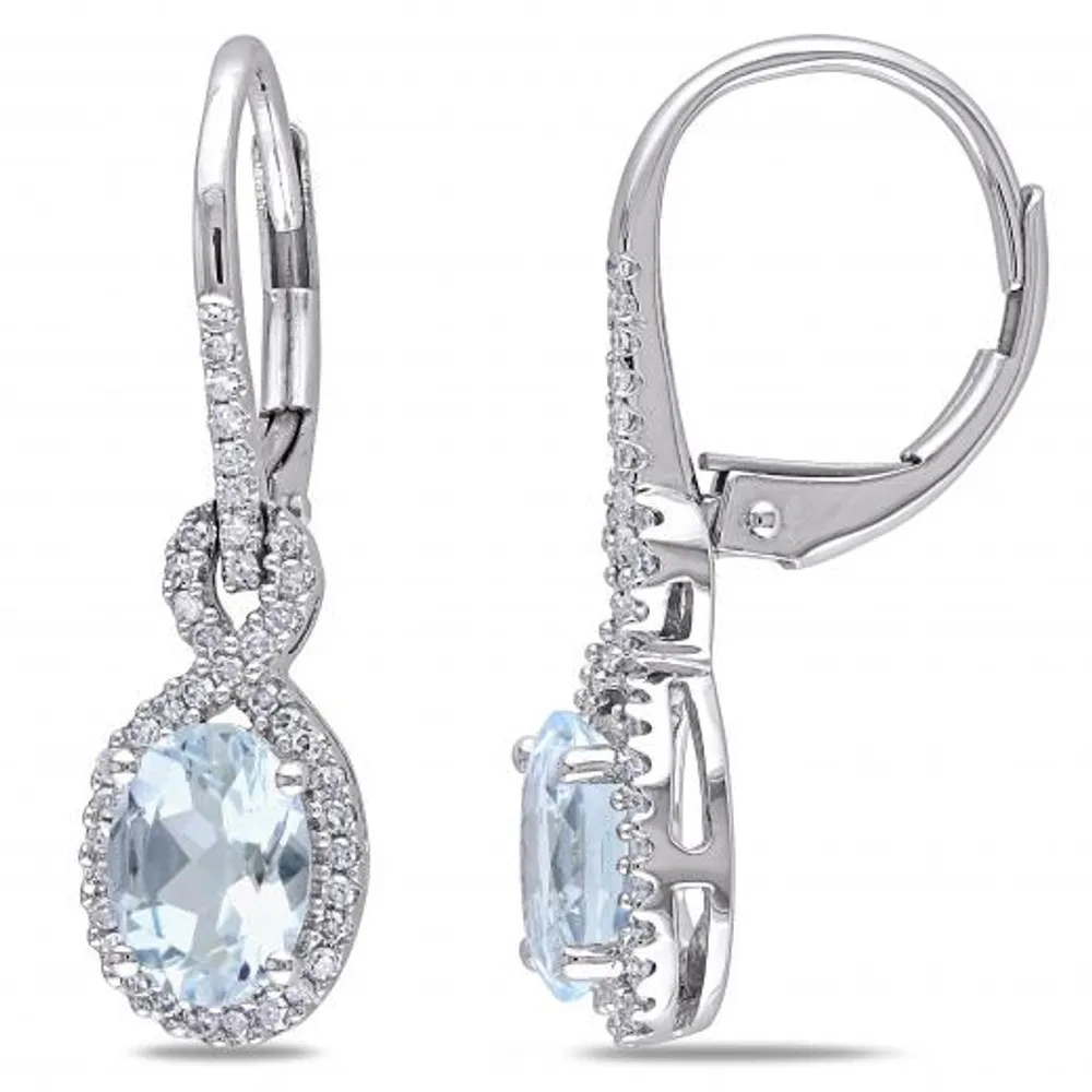 Julianna B 10K White Gold Aquamarine & Diamond Leverback Earrings