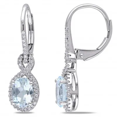 Julianna B 10K White Gold Aquamarine & Diamond Leverback Earrings