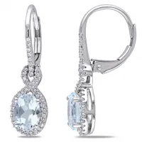 Julianna B 10K White Gold Aquamarine & Diamond Leverback Earrings