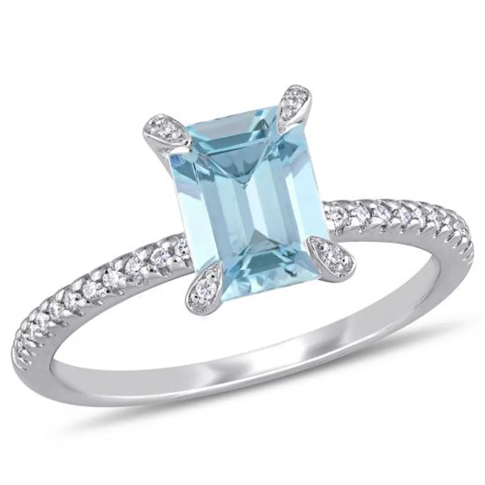 Julianna B 14K White Gold Aquamarine & 0.10CT Diamond Fashion Ring