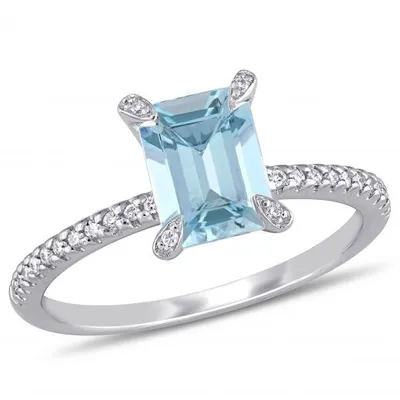 Julianna B 14K White Gold Aquamarine & 0.10CT Diamond Fashion Ring