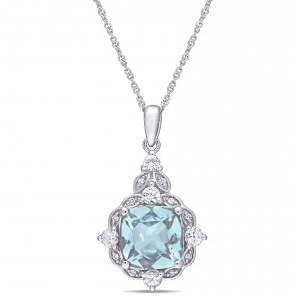 Julianna B 14K White Gold Aquamarine Diamond & White Sapphire Pendant