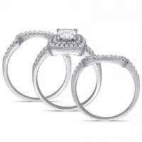 Julianna B Sterling Silver Emerald-Shape Cubic Zirconia Halo Bridal Set