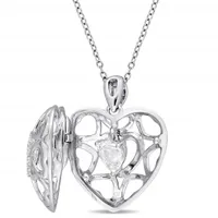 Julianna B Sterling Silver White Topaz Heart Locket Pendant with Chain