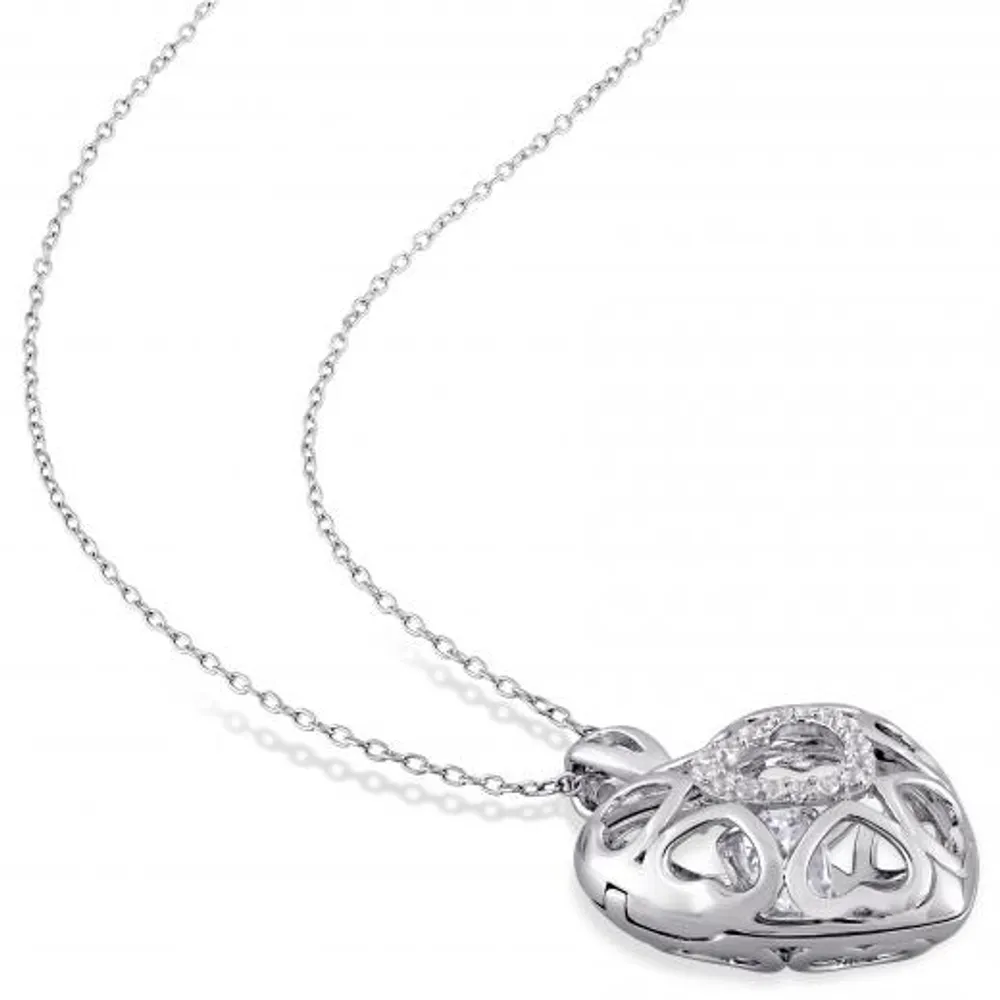 Julianna B Sterling Silver White Topaz Heart Locket Pendant with Chain