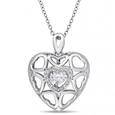 Julianna B Sterling Silver White Topaz Heart Locket Pendant with Chain