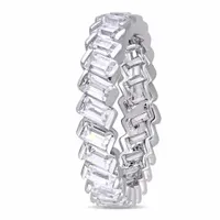 Julianna B Sterling Silver Baguette-Shaped Cubic Zirconia Angled Eternity Ring