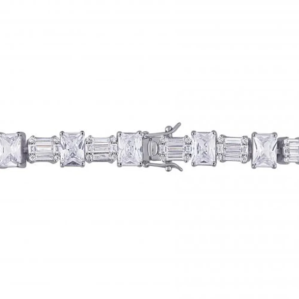 Julianna B Sterling Silver Multi-Cut Cubic Zirconia Tennis Link Bracelet