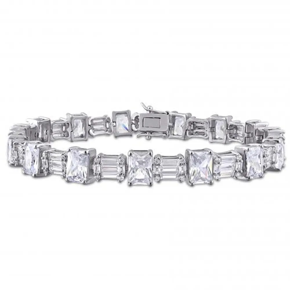 Julianna B Sterling Silver Multi-Cut Cubic Zirconia Tennis Link Bracelet