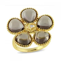 Julianna B Yellow Plated Sterling Silver Smoky Quartz & Diamond Floral Ring