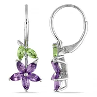 Julianna B Sterling Silver Amethyst & Peridot Floral Leverback Earrings