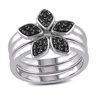 Julianna B Sterling Silver Black Spinel Floral Stacking Ring