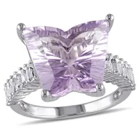 Julianna B Sterling Silver Pink Amethyst & White Topaz Butterfly Cocktail Ring