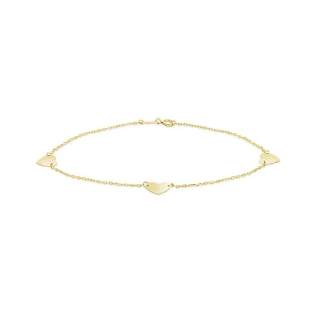 10K Yellow Gold Hearts Bracelet