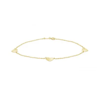 10K Yellow Gold Hearts Bracelet