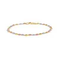 10K Yellow White and Rose Gold Diamond Cut Links Bracelet