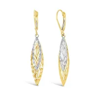 10K Yellow and White Gold Diamond Cut Dangle Earrings