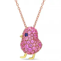 Julianna B Sterling Silver Created Blue & Created Pink Sapphire Bird Necklace