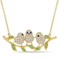 Julianna B Sterling Silver Blue & White Sapphire & Tsavorite Bird Necklace