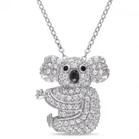 Julianna B Sterling Silver Created White Sapphire & Black Spinel Koala Necklace