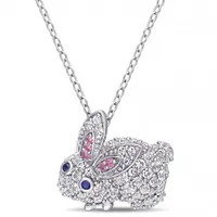 Julianna B Sterling Silver Created Pink White & Blue Sapphire Rabbit Necklace