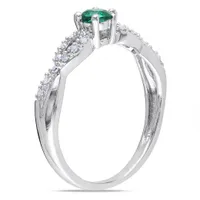 Julianna B Sterling Silver Created Emerald & 0.10CTW Diamond Infinity Ring