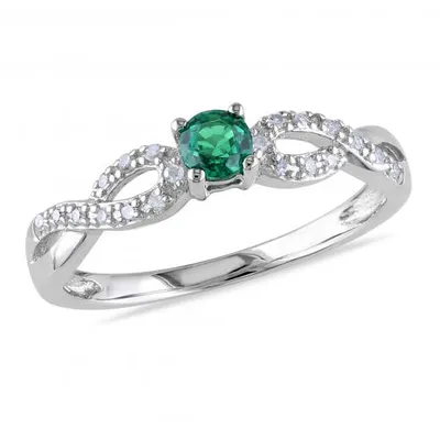 Julianna B Sterling Silver Created Emerald & 0.10CT Diamond Infinity Ring