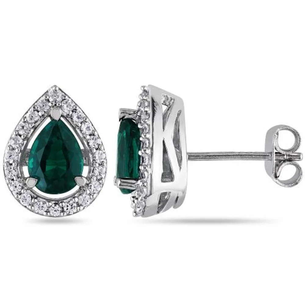 Julianna B Sterling Silver Created Emerald & White Sapphire Teardrop Earrings