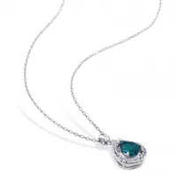 Julianna B Sterling Silver Created Emerald & White Sapphire Pendant with Chain