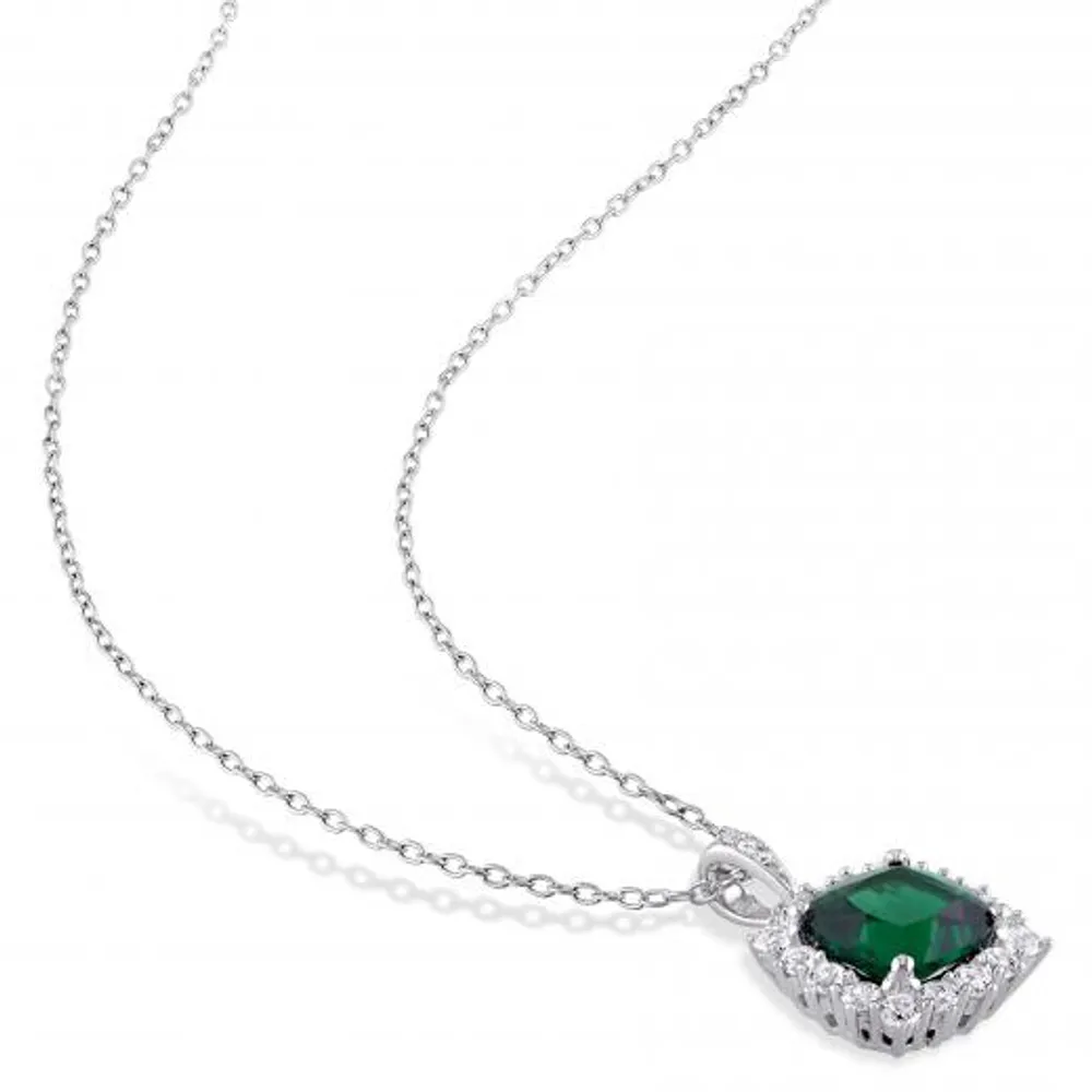 Julianna B Sterling Silver Created Emerald Created Sapphire & Diamond Pendant