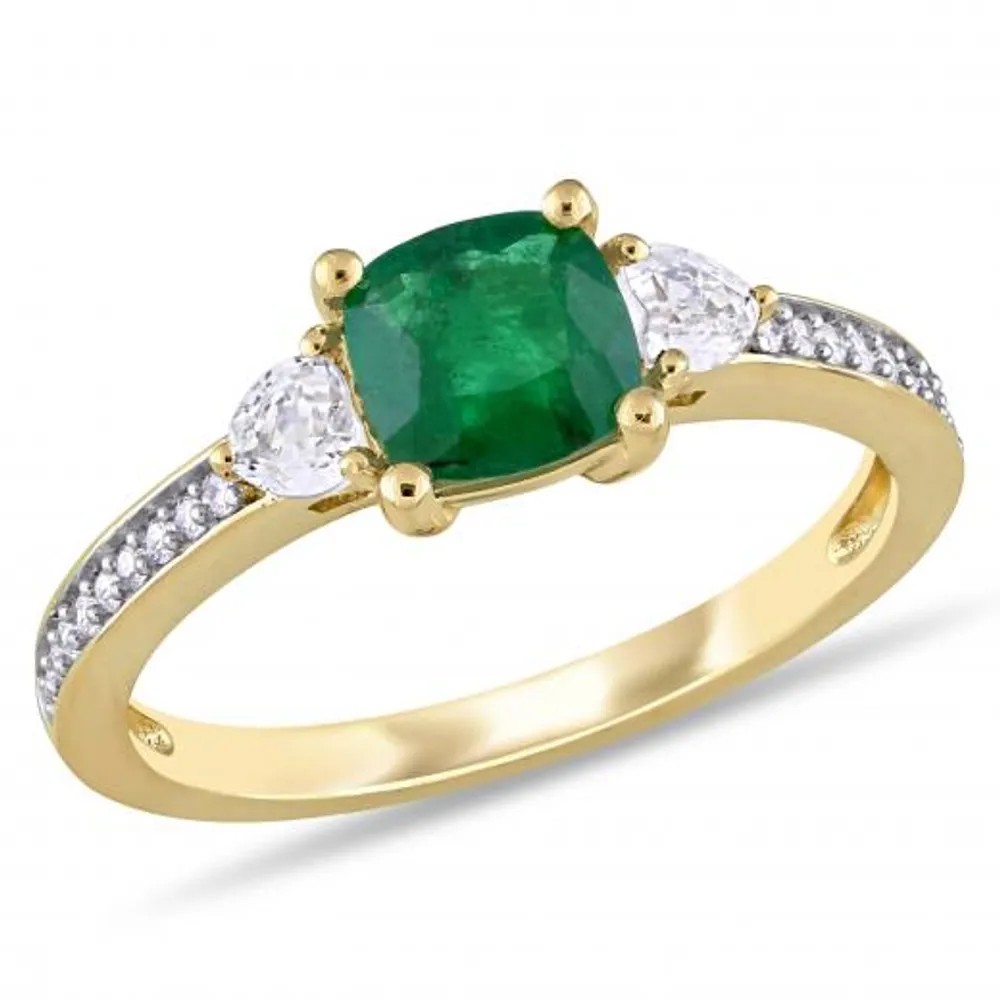 Julianna B 14K Yellow Gold Emerald 0.10CT Diamond & White Sapphire Ring