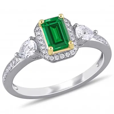 Julianna B 14K White Gold Emerald 0.12CT Diamond & White Sapphire Fashion Ring