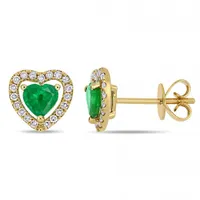 Julianna B 14K Yellow Gold Emerald & 0.19CTW Diamond Fashion Earrings