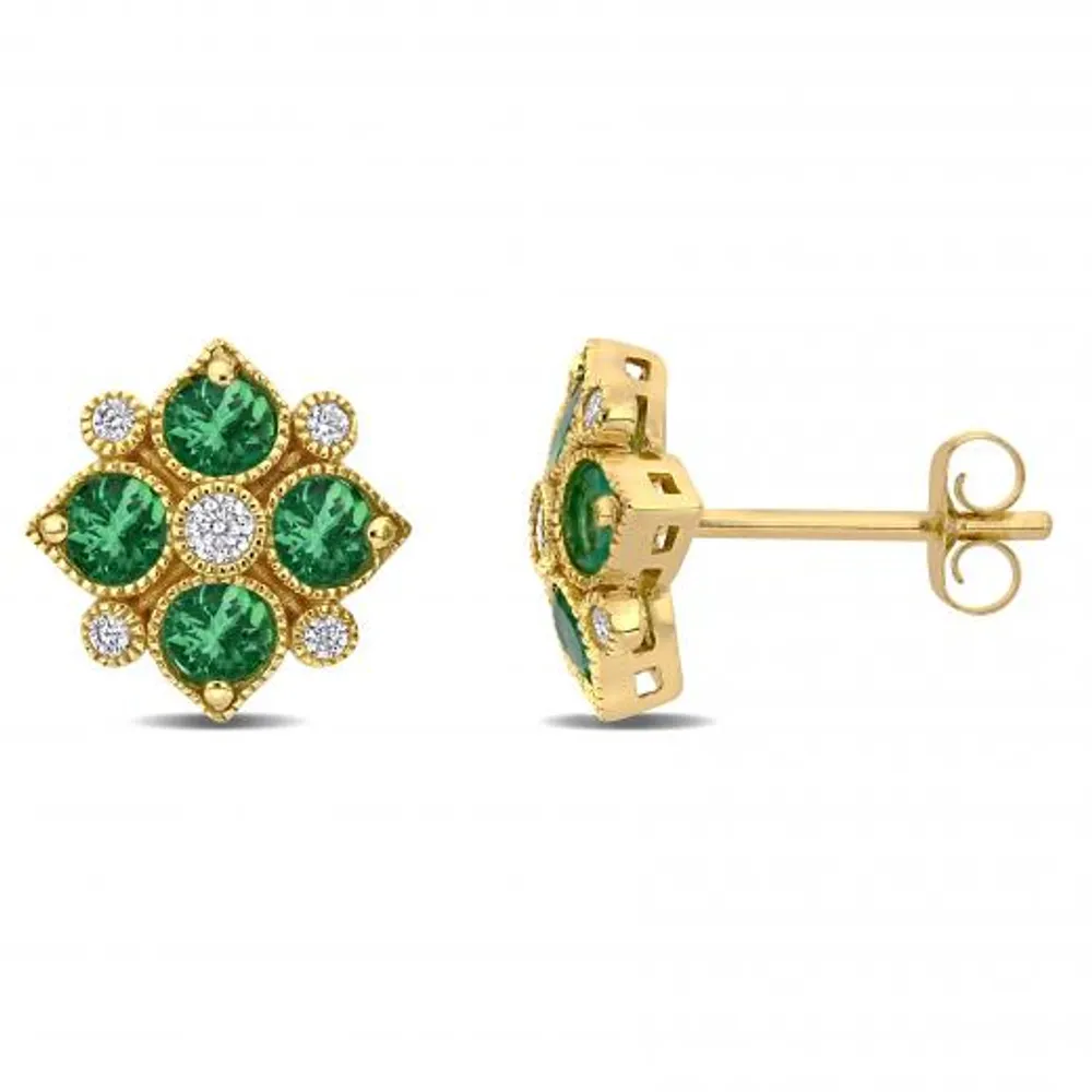 Julianna B 14K Yellow Gold Emerald & 0.12CTW Diamond Fashion Earrings