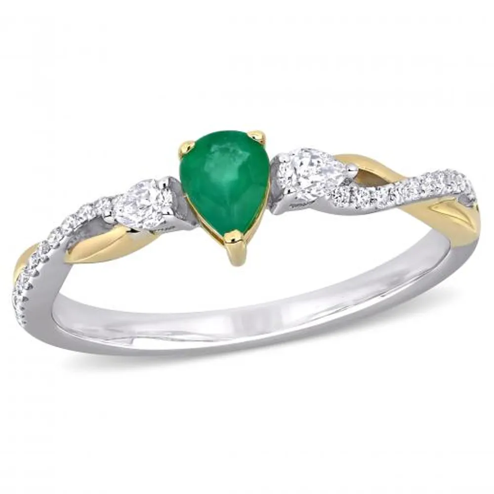 Julianna B 14K White & Yellow Gold Emerald & 0.19CTW Diamond Fashion Ring