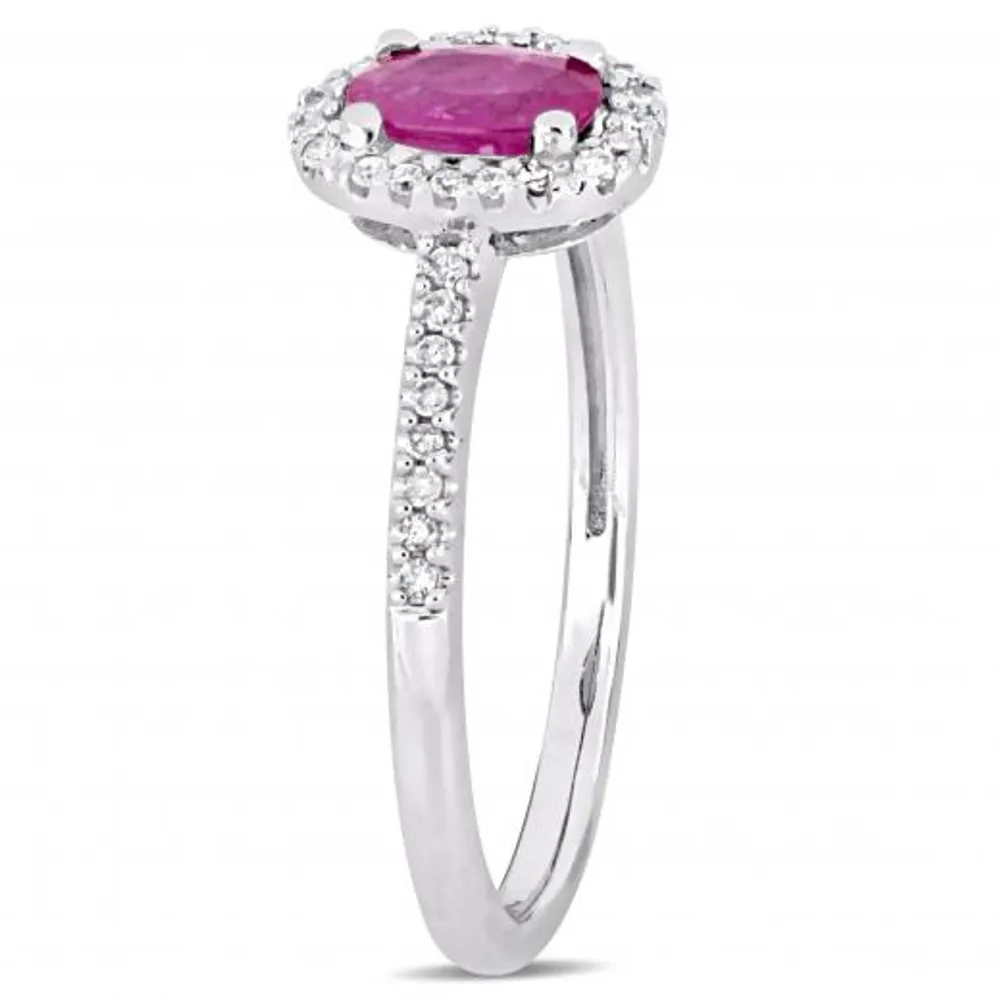 Julianna B 10K White Gold Ruby & 0.12CTW Diamond Halo Fashion Ring