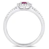 Julianna B 10K White Gold Ruby & 0.12CTW Diamond Halo Fashion Ring