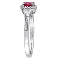 Julianna B 14K White Gold Ruby White Sapphire & 0.12CTW Diamond Halo Ring