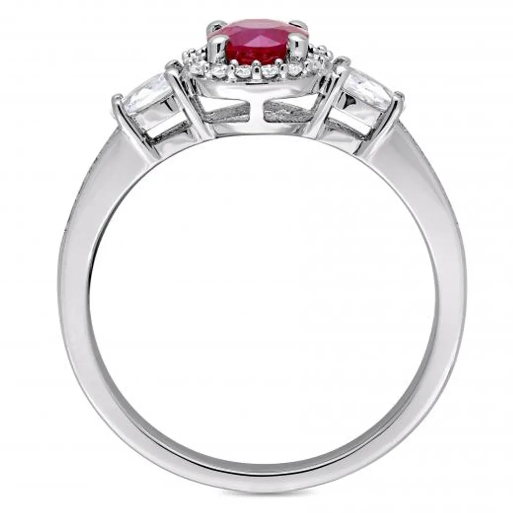 Julianna B 14K White Gold Ruby White Sapphire & 0.12CTW Diamond Halo Ring