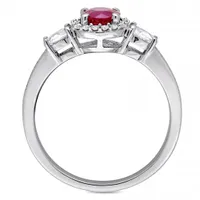 Julianna B 14K White Gold Ruby White Sapphire & 0.12CTW Diamond Halo Ring