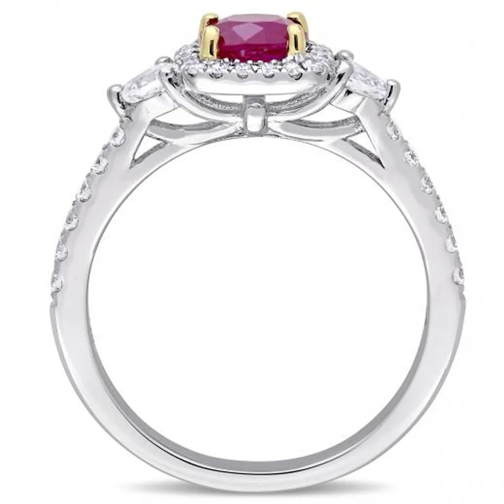 Julianna B 14K White & Yellow Gold Ruby & Diamond Halo Ring