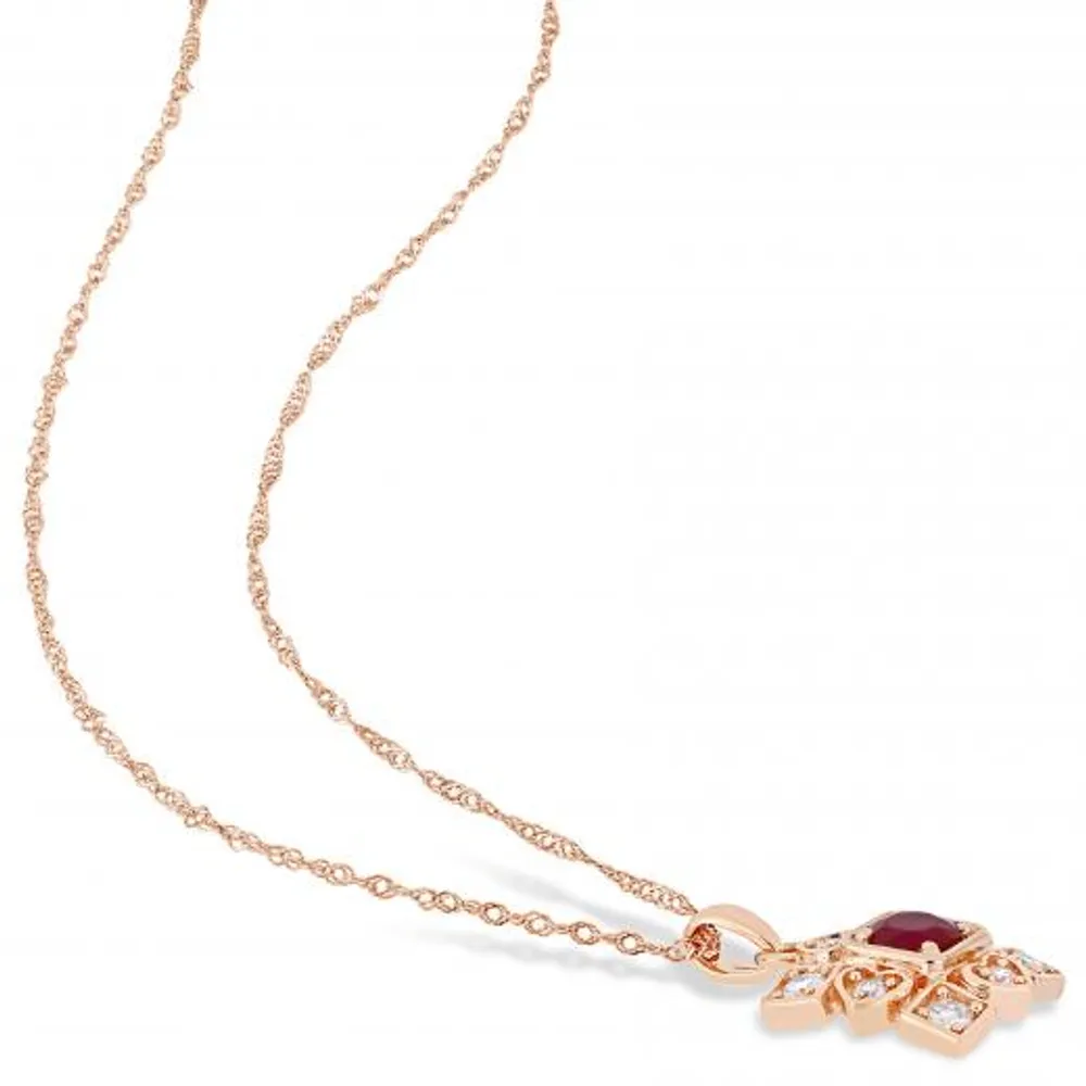 Julianna B 10K Rose Gold Ruby & 0.20CTW Diamond Pendant with Chain