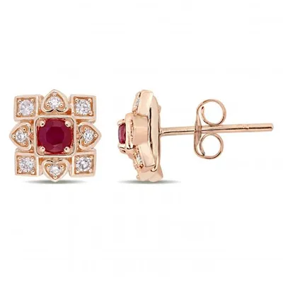 Julianna B 10K Rose Gold Ruby & 0.20CTW Diamond Earrings