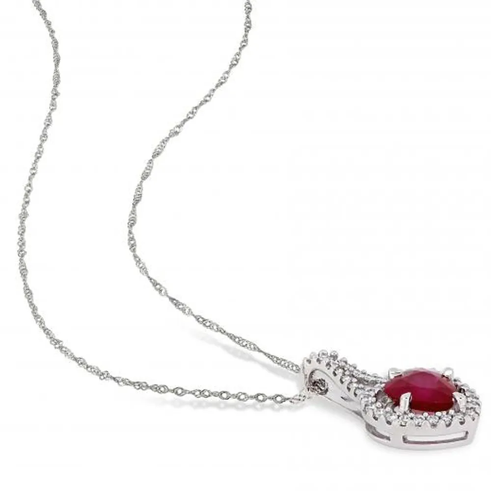 Julianna B 14K White Gold Ruby & 0.16CTW Diamond Heart Pendant with Chain