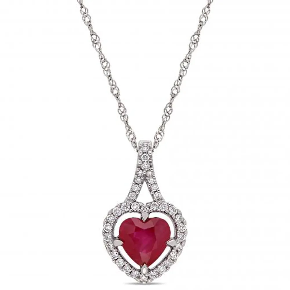 Julianna B 14K White Gold Ruby & 0.16CTW Diamond Heart Pendant with Chain