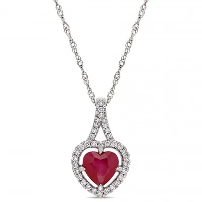 Julianna B 14K White Gold Ruby & 0.16CTW Diamond Heart Pendant with Chain