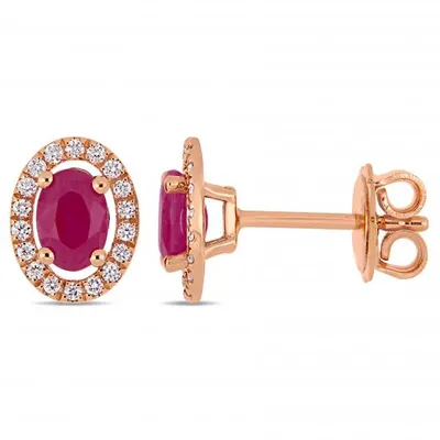 Julianna B 14K Rose Gold Ruby & 0.18CTW Diamond Halo Stud Earrings