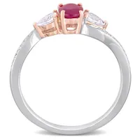 Julianna B 14K White & Rose Gold Ruby & Diamond Accent Three-Stone Ring