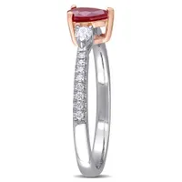 Julianna B 14K White & Rose Gold Ruby & 0.25CTW Diamond Three-Stone Ring